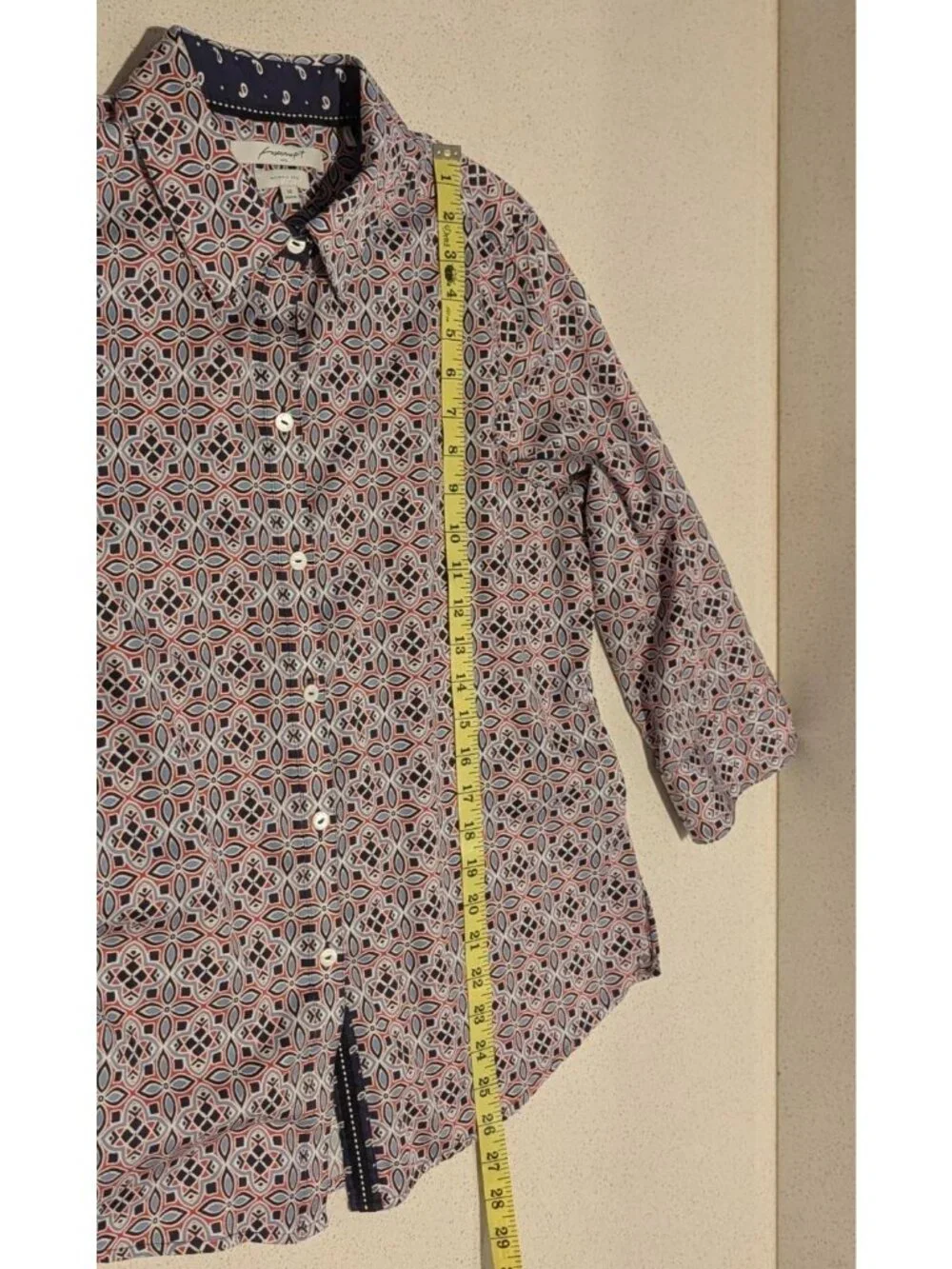 Foxcroft Womens Wrinkle-Free Button-Up Shirt Size 14 Geometric Print 3/4 Sleeves - Picture 9 of 15